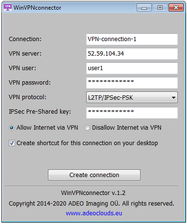 WinVPNconnector - utility for Windows to create a VPN connection easily