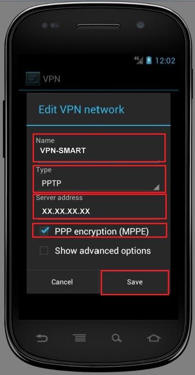 Configure VPN PPTP in Android. Step 6.