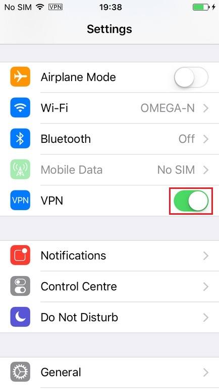 VPN L2TP turning on/off in iPhone. Step 2.