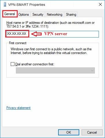 Configure VPN PPTP in Windows 10. Step 8.