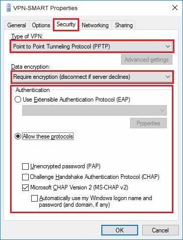 Configure VPN PPTP in Windows 10. Step 9.