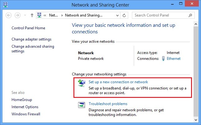 Configure VPN PPTP in Windows 8. Step 2.
