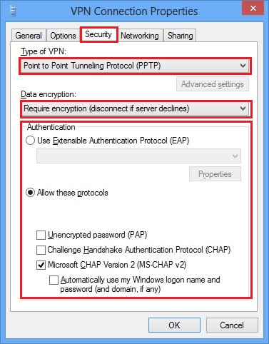 Configure VPN PPTP in Windows 8. Step 9.